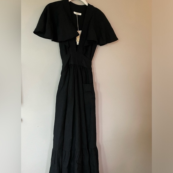 NWT Doen Tarragon Ruffle Midi Dress in Black Linen Silk Blend Pocket Sz XS - Picture 4 of 9
